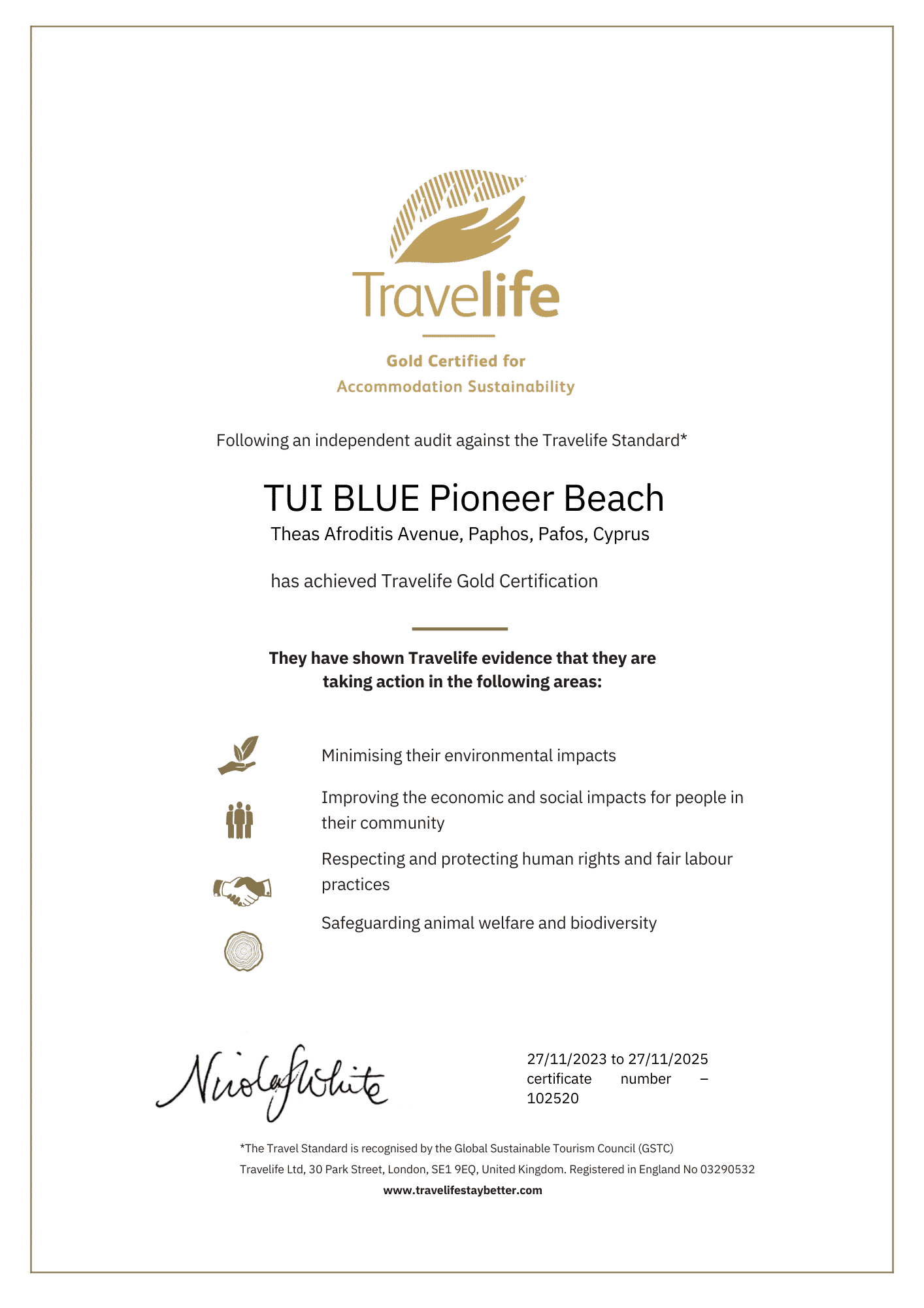 travel for life pledge certificate